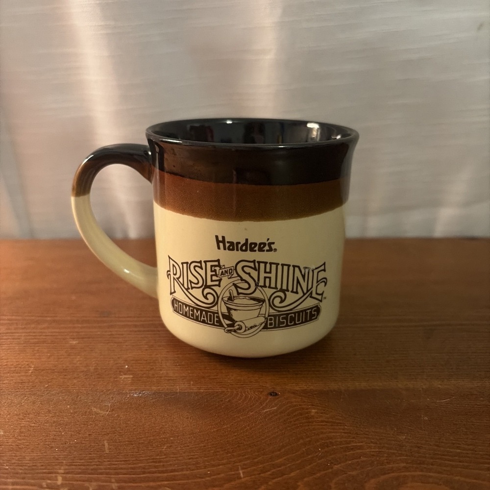 Vintage 1989 Hardee's Advertising Rise and Shine Ceramic Coffee Mug Tea Cup